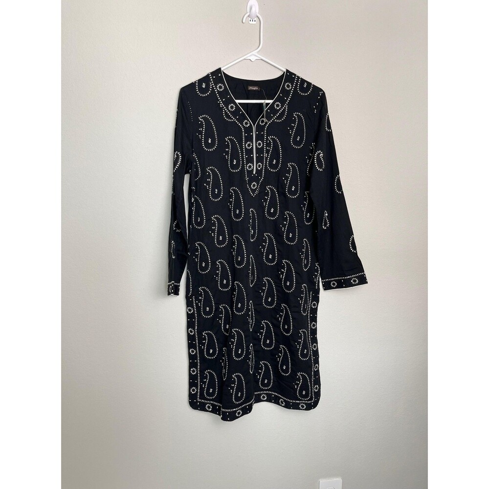 J. McLaughlin Dress Womens M Black Paisley Embroidered Tunic Shift Knee Length